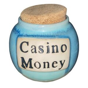 Casino Money Tumbleweed Pottery Stoneware Glazed Cork Top Jar 4.5" High